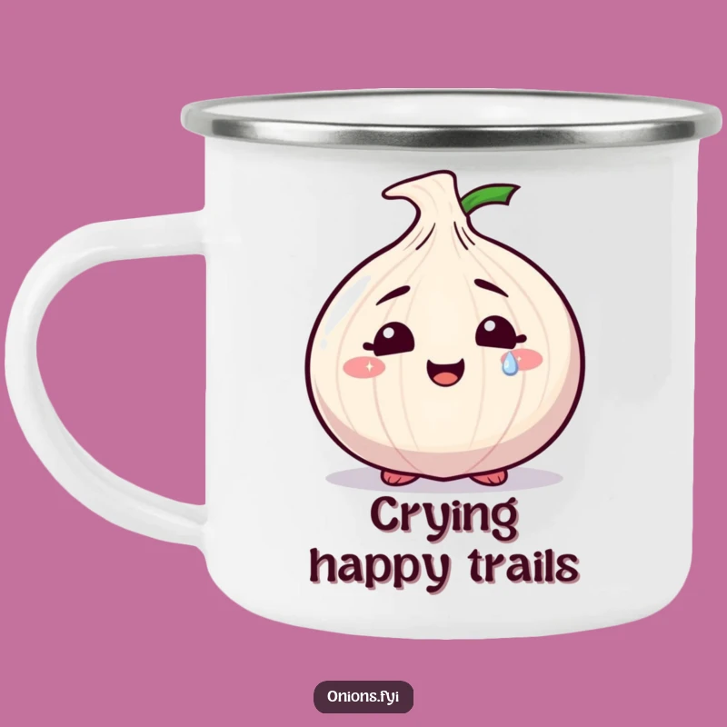 Funny Sparkly Tear Onion Camping Mug: Emotional Character Adventure Drinkware