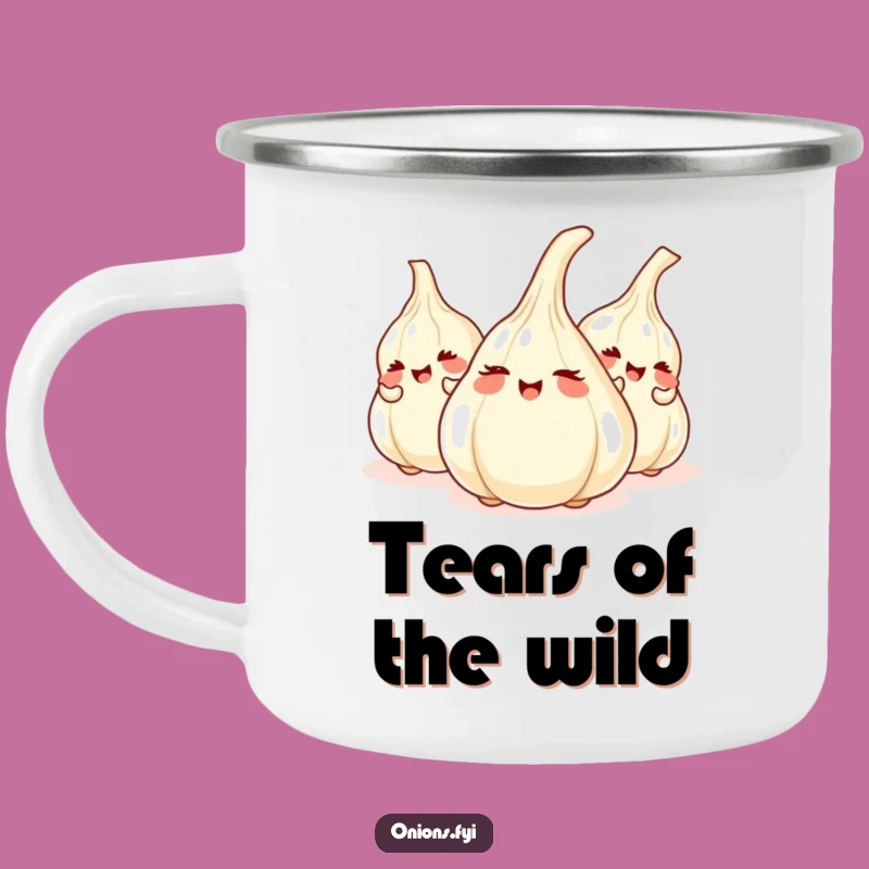 Funny Onion Hide-and-Seek Camping Mug: Giggling Veggies, Outdoor Adventure Humor