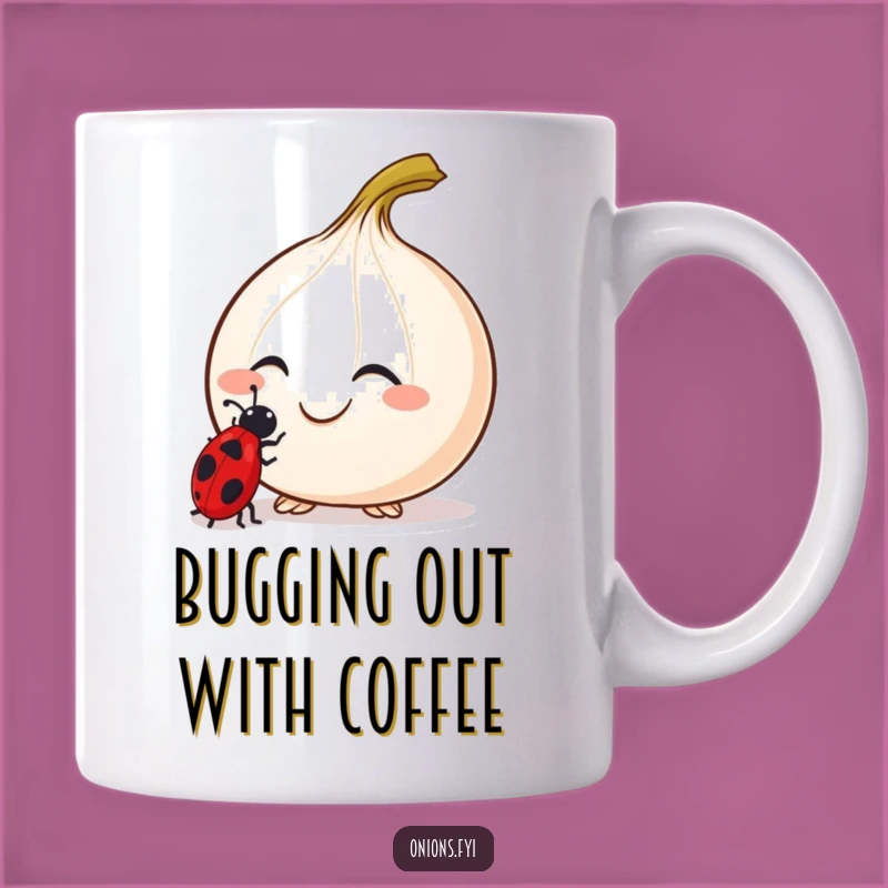 Funny Curious Onion Ladybug Mug - Whimsical Nature Exploration Gift