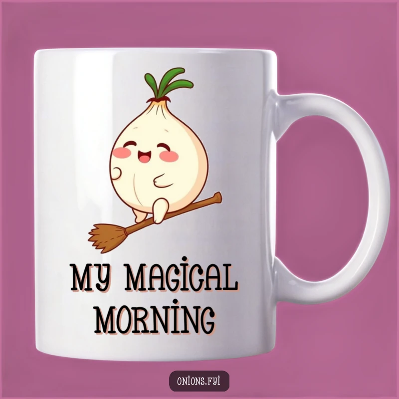 Funny Kawaii Onion Broomstick Mug - Whimsical Witchy Fun Gift!