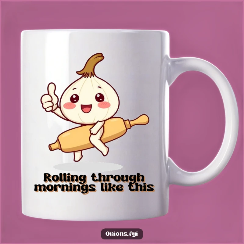 Funny Kawaii Onion Rolling Pin Mug: Adorable Chef's Hilarious Thumbs Up Gift