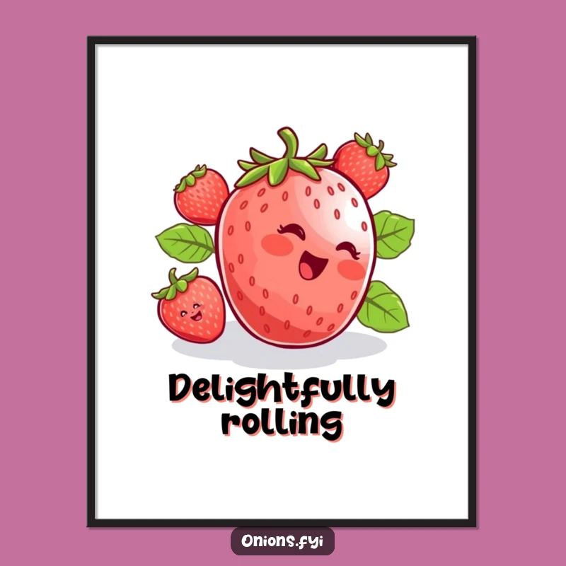 Funny Strawberry Rolling Digital Art - Cheerful Berry Joyful Print!