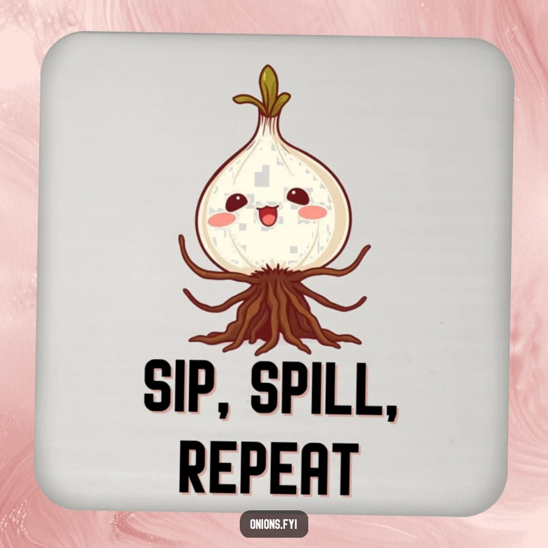 Funny kawaii onion coaster, roots in a silly caper, protects surfaces with humor, a charming addition to any table setting.