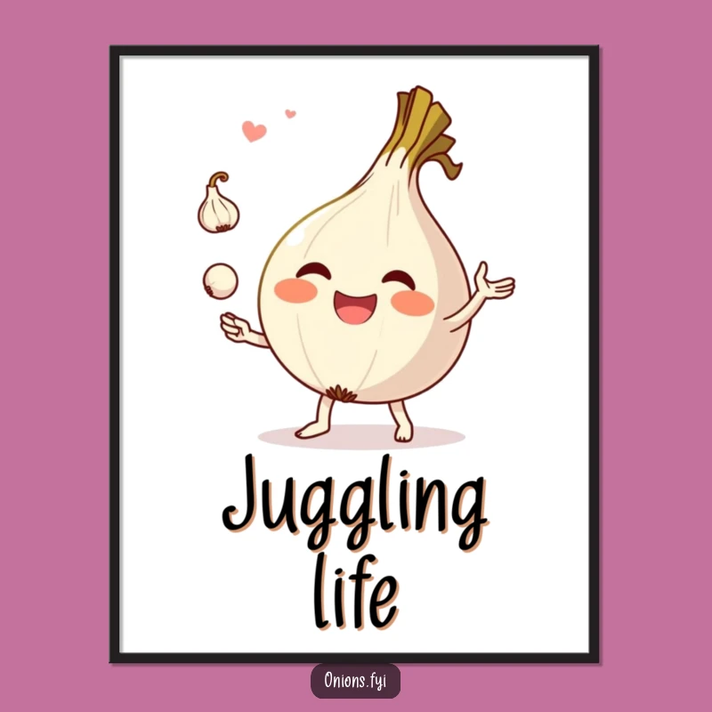 Funny Onion Juggling Garlic Poster - Whimsical Kitchen Art for Foodie Homes