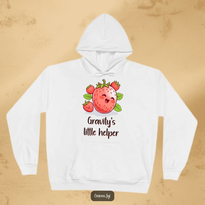 Funny hoodie showcasing a bright strawberry enjoying a downhill roll with pure, unadulterated glee. A fun item.