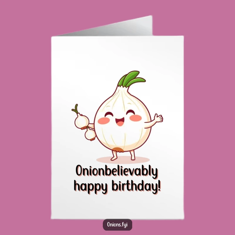 Free Printable Birthday Card: Kawaii Onion Juggling - Funny Downloadable Gift
